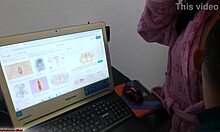 anatomy lesson turns into handjob fun with busty stepmom