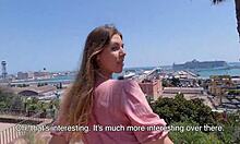 tourist babe drops to knees sucking wet cock in public forest park for steamy cum photos