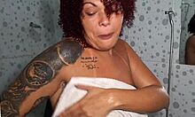 Old tanned slut with big tits and pussy gets toyed in bedroom by bunny emo