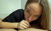 stepdaughter tempts stepdad's cock with playful blowjob in fresh shorts