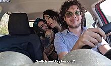 Stranded Lesbians Share COCK! DOUBLE BJ Leads to Outdoor FUCK!