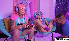 girls, dare to deepthroat boyfriend in outdoor threesome game fuck?