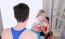 Monroe Fox and Rin White fuck hard in fitness threesome session