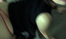 Japanese milf model bares big tits ass hallway