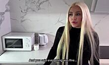 Sexy Blonde Stockings Slut Rides Cock Cowgirl in Hot Russian Couple Fuck