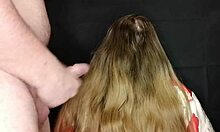 stepmom didn't mind when i blasted cum all over her long silky hair up close