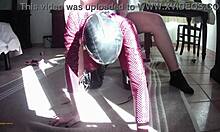 Milf In Leather Catsuit Boots Deepthroats Then Cum On Tits