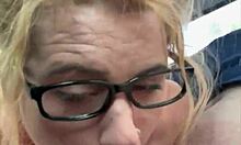 Streetwalker glasses slut deepthroats cock swallowing cum after bareback mouth creampie