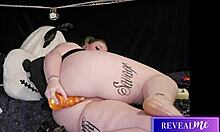 curvy BBW rides huge dildo machine for intense anal toy pounding