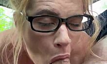 Streetwalker glasses slut deepthroats cock swallowing cum after bareback mouth creampie