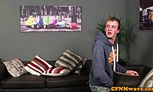 cfnm cute european teens wank naked humiliated dude's cock in group handjob fun 😂🍆