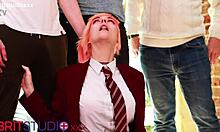 curious college girl explores her first group oral adventure