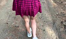 Skinny stranger flashes tits in forest before pov doggystyle creampie on cute face