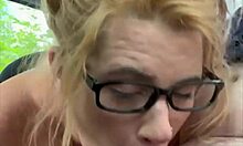 Streetwalker glasses slut deepthroats cock swallowing cum after bareback mouth creampie