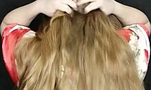stepmom didn't mind when i blasted cum all over her long silky hair up close