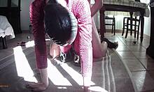 Milf In Leather Catsuit Boots Deepthroats Then Cum On Tits