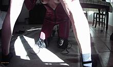 Milf In Leather Catsuit Boots Deepthroats Then Cum On Tits