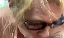 Streetwalker glasses slut deepthroats cock swallowing cum after bareback mouth creampie