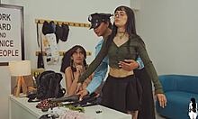 two latina petite thieves caught stealing now sucking cocks to escape group fuck