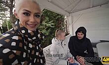 a young couple seduces girl for threesome as boyfriend watches