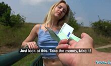 Horny Czech Blonde's Petite Body Rides Cock For Cash In Forest Outdoors