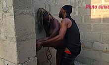 Pretty babe with natural tits bound outdoors takes monster black cock in submissive bdsm domination