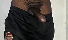 Kenyan amateur strokes massive black monster cock handjob on camera