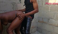 Pretty babe with natural tits bound outdoors takes monster black cock in submissive bdsm domination