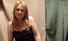 french milf slave masturbates bent over in stockings flashing tits outdoors