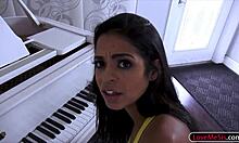 Vienna Black's petite shaved pussy takes monster black cock from stepbro