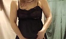 french milf slave masturbates bent over in stockings flashing tits outdoors