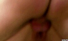 Blonde teen's small tits bounce in mmf dp anal threesome stockings