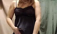 french milf slave masturbates bent over in stockings flashing tits outdoors