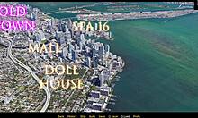 In Doll House game part 2, redhead bimbo fuck doll strips, deepthroats BBC, then takes ripped clothes doggystyle pounding