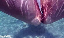 Mature chubby bbw housewife squirts juicy creampie underwater in tight wet shaved pussy closeup pov outdoor