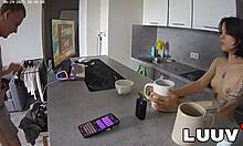 kareflore and abbadon share intimate kitchen chat flashing natural tits in their european reality show