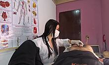 Erection pops up hard in front of hot nurse during hospital checkup leading to blowjob and pussy bang