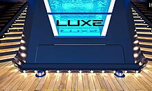 In Doll House game part 2, redhead bimbo fuck doll strips, deepthroats BBC, then takes ripped clothes doggystyle pounding