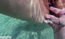 Mature chubby bbw housewife squirts juicy creampie underwater in tight wet shaved pussy closeup pov outdoor
