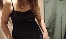 french milf slave masturbates bent over in stockings flashing tits outdoors