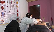 Erection pops up hard in front of hot nurse during hospital checkup leading to blowjob and pussy bang