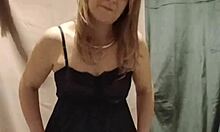 french milf slave masturbates bent over in stockings flashing tits outdoors