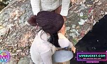 Crafty lesbian cutie licks girlfriend's pussy in forest outdoors