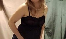 french milf slave masturbates bent over in stockings flashing tits outdoors