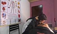 Erection pops up hard in front of hot nurse during hospital checkup leading to blowjob and pussy bang