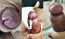 he jerks his small foreskin cock while his young girlfriend squirts hard rubbing her tasty wet pussy and tits - part 19