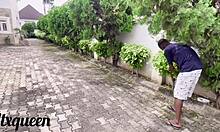 damn gardener's massive african cock has her squirting in the garden??