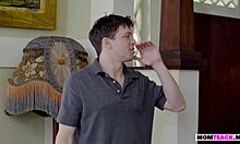 Busty stepmom moans as stepson massages then fucks her tight milf pussy hard!