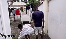 damn gardener's massive african cock has her squirting in the garden??