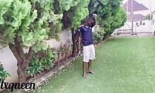 damn gardener's massive african cock has her squirting in the garden??